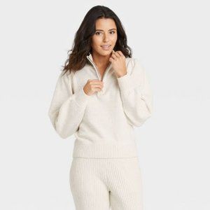 Women's Quarter Zip Mock Turtleneck Pullover Sweater - Universal Thread™ Cream